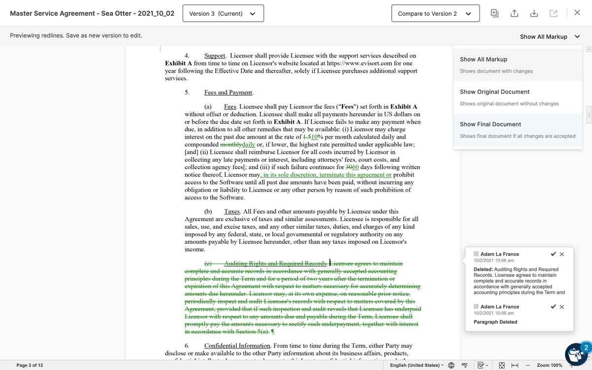 signNow contract management interface showing digital document workflow.