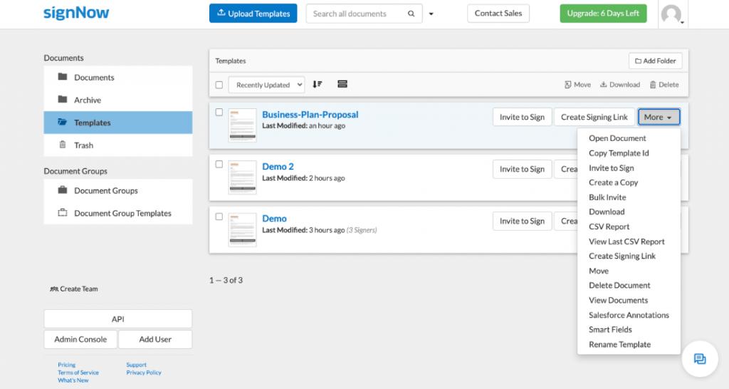signNow electronic document interface with fields prepared for signing.
